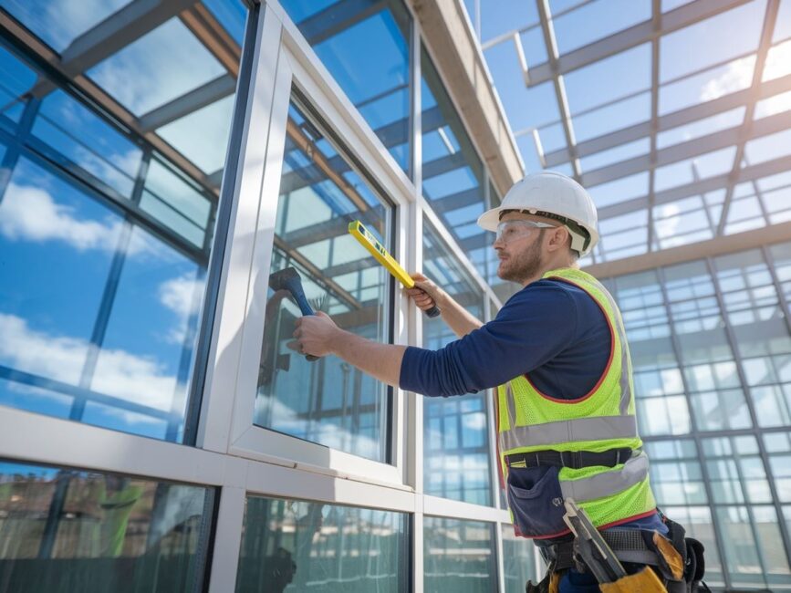 0Narzędzia i materiały używane do montażu obramówek okien